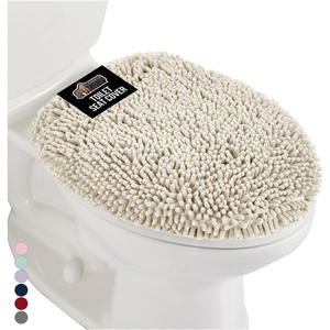 image:imageGORILLA GRIP Soft Chenille Bathroom Toilet Lid Cover Machine Washable Seat Covers 195x185 Stays in Place Rubber Backing Fits Most Round Elongated and Oblong Lids Accessories Decor GreyIvory