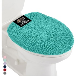 image:imageGORILLA GRIP Soft Chenille Bathroom Toilet Lid Cover Machine Washable Seat Covers 195x185 Stays in Place Rubber Backing Fits Most Round Elongated and Oblong Lids Accessories Decor GreyTurquoise
