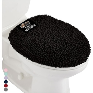 image:imageGORILLA GRIP Soft Chenille Bathroom Toilet Lid Cover Machine Washable Seat Covers 195x185 Stays in Place Rubber Backing Fits Most Round Elongated and Oblong Lids Accessories Decor GreyBlack