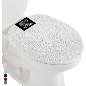 image:imageGORILLA GRIP Soft Chenille Bathroom Toilet Lid Cover Machine Washable Seat Covers 195x185 Stays in Place Rubber Backing Fits Most Round Elongated and Oblong Lids Accessories Decor GreyWhite