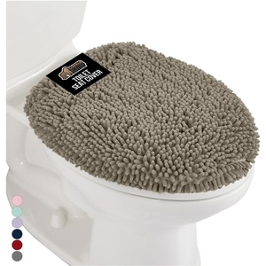 image:imageGORILLA GRIP Soft Chenille Bathroom Toilet Lid Cover Machine Washable Seat Covers 195x185 Stays in Place Rubber Backing Fits Most Round Elongated and Oblong Lids Accessories Decor GreyLatte