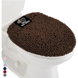 image:imageGORILLA GRIP Soft Chenille Bathroom Toilet Lid Cover Machine Washable Seat Covers 195x185 Stays in Place Rubber Backing Fits Most Round Elongated and Oblong Lids Accessories Decor GreyBrown
