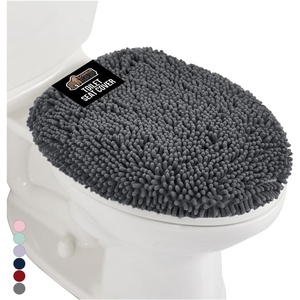 image:imageGORILLA GRIP Soft Chenille Bathroom Toilet Lid Cover Machine Washable Seat Covers 195x185 Stays in Place Rubber Backing Fits Most Round Elongated and Oblong Lids Accessories Decor GreyCharcoal