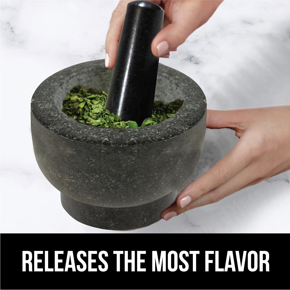 image:imageGORILLA GRIP 100 Natural Granite Stone Mortar and Pestle Set NonScratch Base Heavy Duty Unpolished Molcajete Guacamole Salsa Bowl Grind Seeds Herbs Pills Kitchen Lab Muddler 15 Cup GrayPolished Black