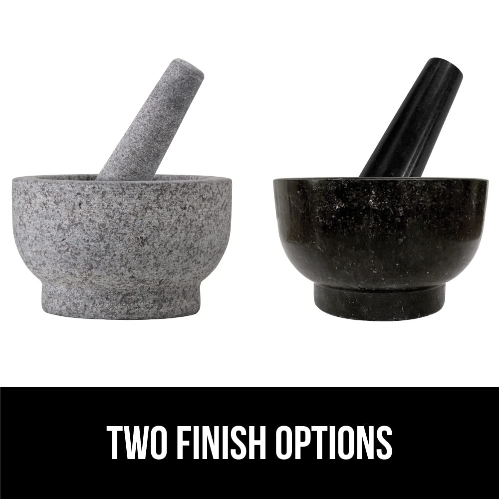 image:imageGORILLA GRIP 100 Natural Granite Stone Mortar and Pestle Set NonScratch Base Heavy Duty Unpolished Molcajete Guacamole Salsa Bowl Grind Seeds Herbs Pills Kitchen Lab Muddler 15 Cup GrayPolished Black