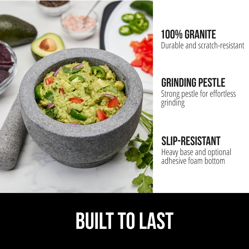 image:imageGORILLA GRIP 100 Natural Granite Stone Mortar and Pestle Set NonScratch Base Heavy Duty Unpolished Molcajete Guacamole Salsa Bowl Grind Seeds Herbs Pills Kitchen Lab Muddler 15 Cup GrayUnpolished Gray