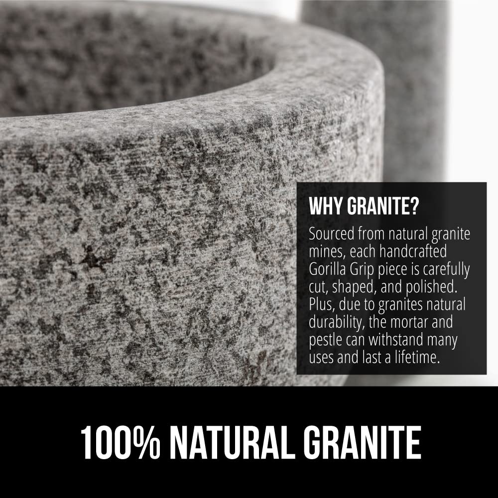image:imageGORILLA GRIP 100 Natural Granite Stone Mortar and Pestle Set NonScratch Base Heavy Duty Unpolished Molcajete Guacamole Salsa Bowl Grind Seeds Herbs Pills Kitchen Lab Muddler 15 Cup GrayUnpolished Gray