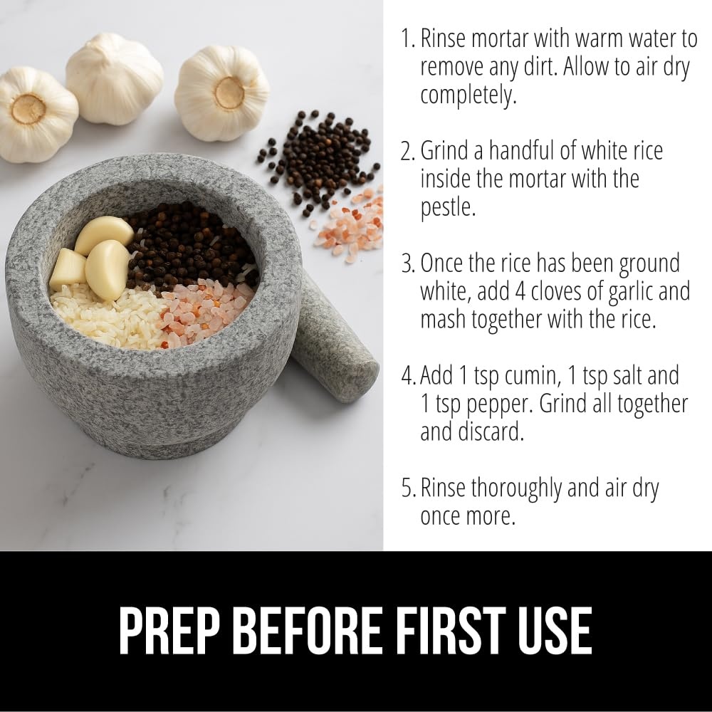 image:imageGORILLA GRIP 100 Natural Granite Stone Mortar and Pestle Set NonScratch Base Heavy Duty Unpolished Molcajete Guacamole Salsa Bowl Grind Seeds Herbs Pills Kitchen Lab Muddler 15 Cup GrayUnpolished Gray