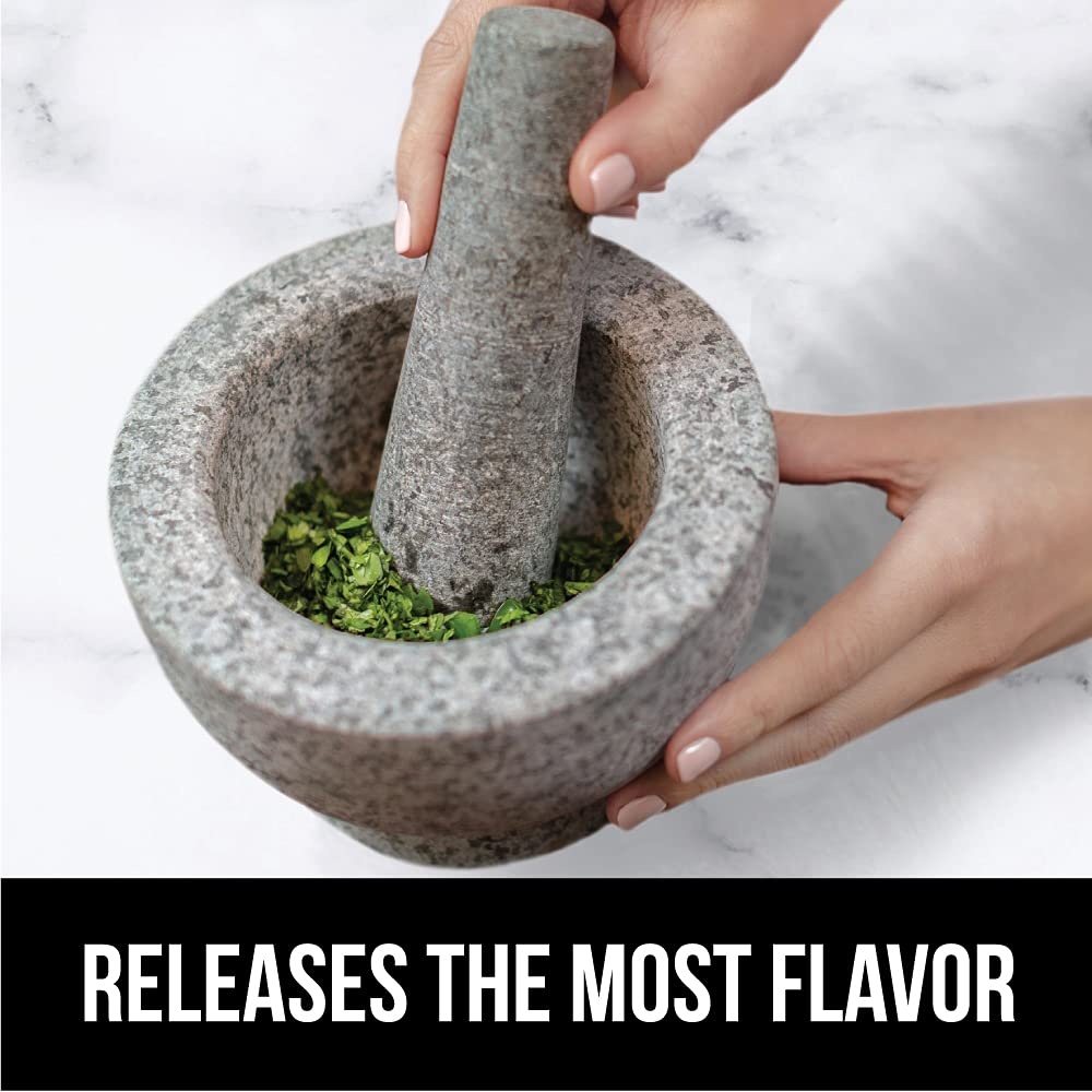 image:imageGORILLA GRIP 100 Natural Granite Stone Mortar and Pestle Set NonScratch Base Heavy Duty Unpolished Molcajete Guacamole Salsa Bowl Grind Seeds Herbs Pills Kitchen Lab Muddler 15 Cup GrayUnpolished Gray