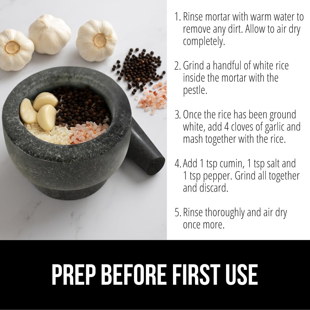 image:imageGORILLA GRIP 100 Natural Granite Stone Mortar and Pestle Set NonScratch Base Heavy Duty Unpolished Molcajete Guacamole Salsa Bowl Grind Seeds Herbs Pills Kitchen Lab Muddler 15 Cup GrayPolished Black