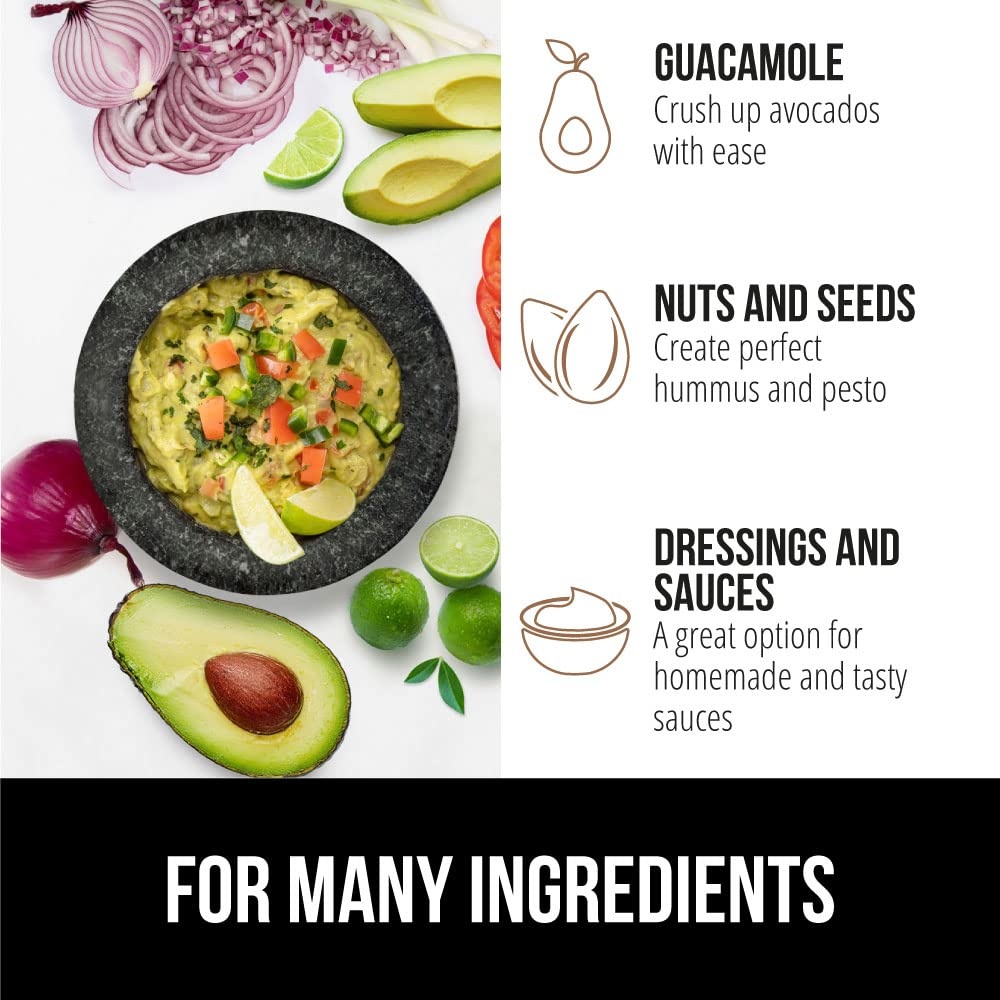 image:imageGORILLA GRIP 100 Natural Granite Stone Mortar and Pestle Set NonScratch Base Heavy Duty Unpolished Molcajete Guacamole Salsa Bowl Grind Seeds Herbs Pills Kitchen Lab Muddler 15 Cup GrayPolished Black