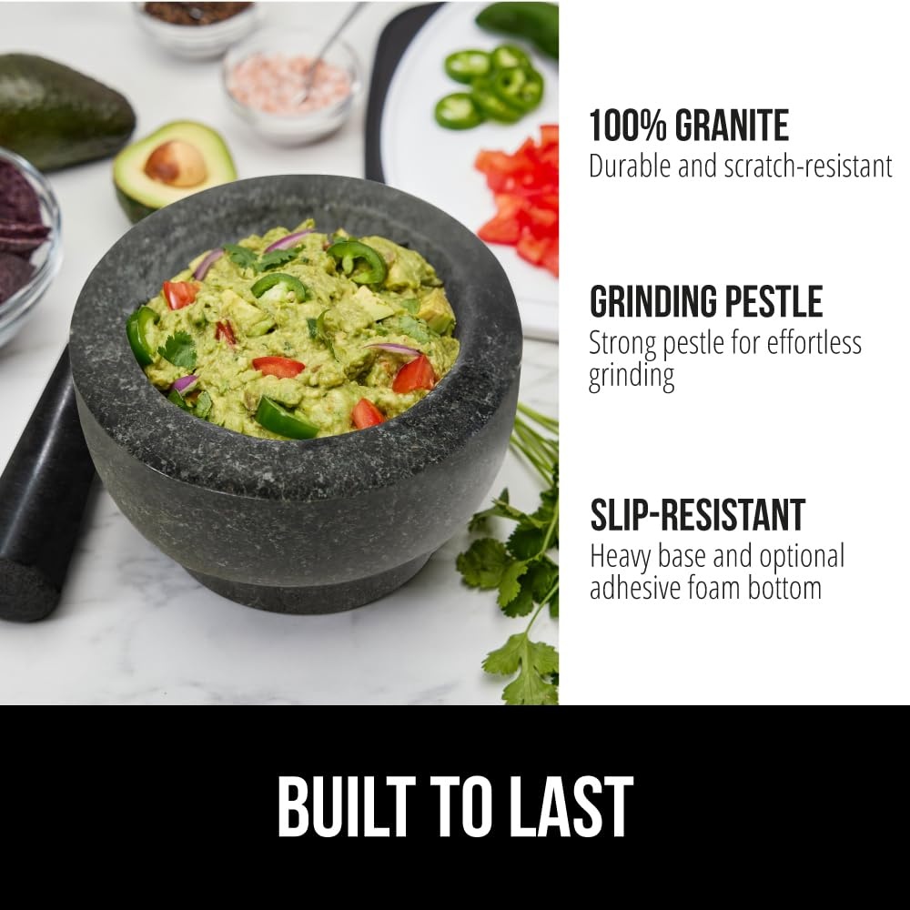 image:imageGORILLA GRIP 100 Natural Granite Stone Mortar and Pestle Set NonScratch Base Heavy Duty Unpolished Molcajete Guacamole Salsa Bowl Grind Seeds Herbs Pills Kitchen Lab Muddler 15 Cup GrayPolished Black