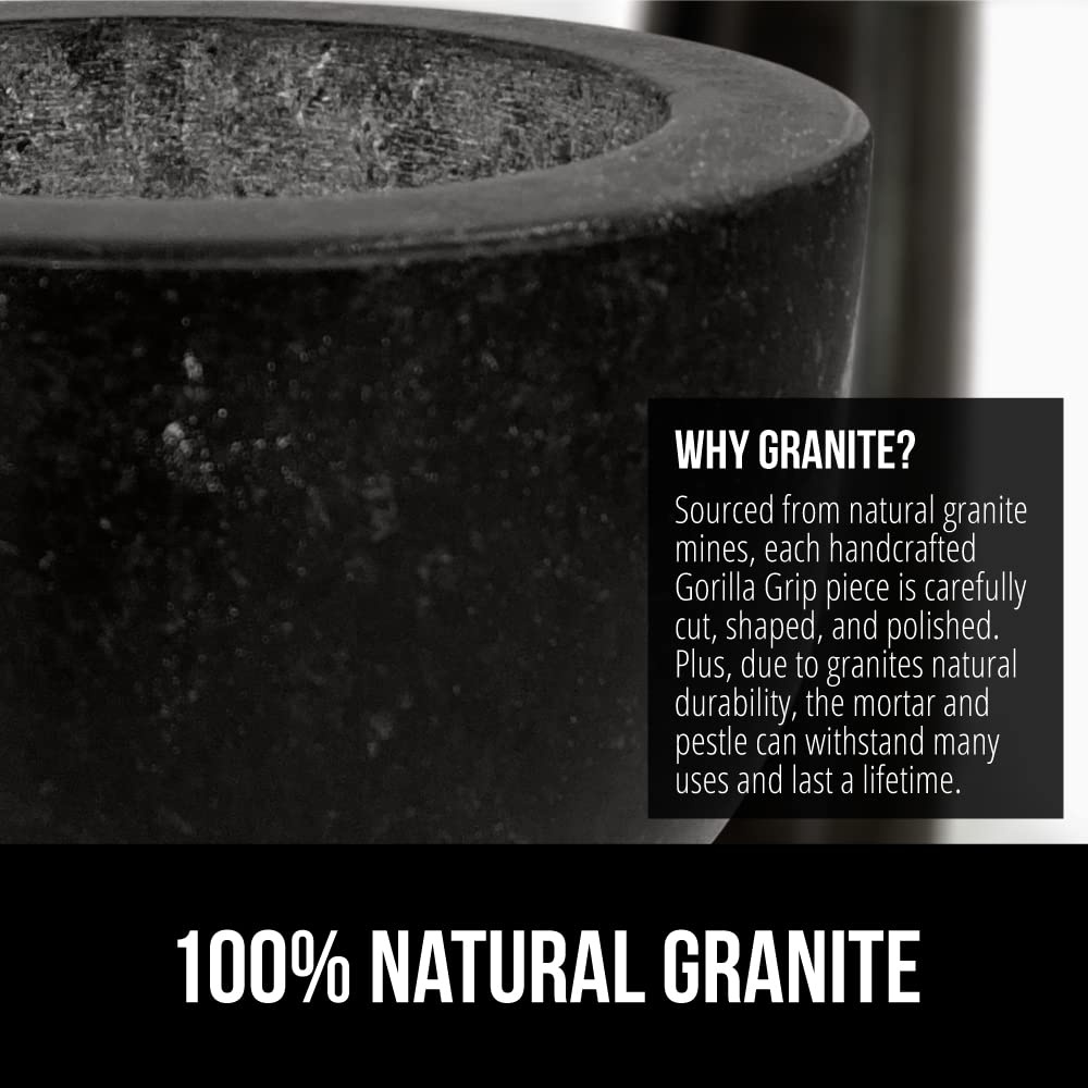 image:imageGORILLA GRIP 100 Natural Granite Stone Mortar and Pestle Set NonScratch Base Heavy Duty Unpolished Molcajete Guacamole Salsa Bowl Grind Seeds Herbs Pills Kitchen Lab Muddler 15 Cup GrayPolished Black
