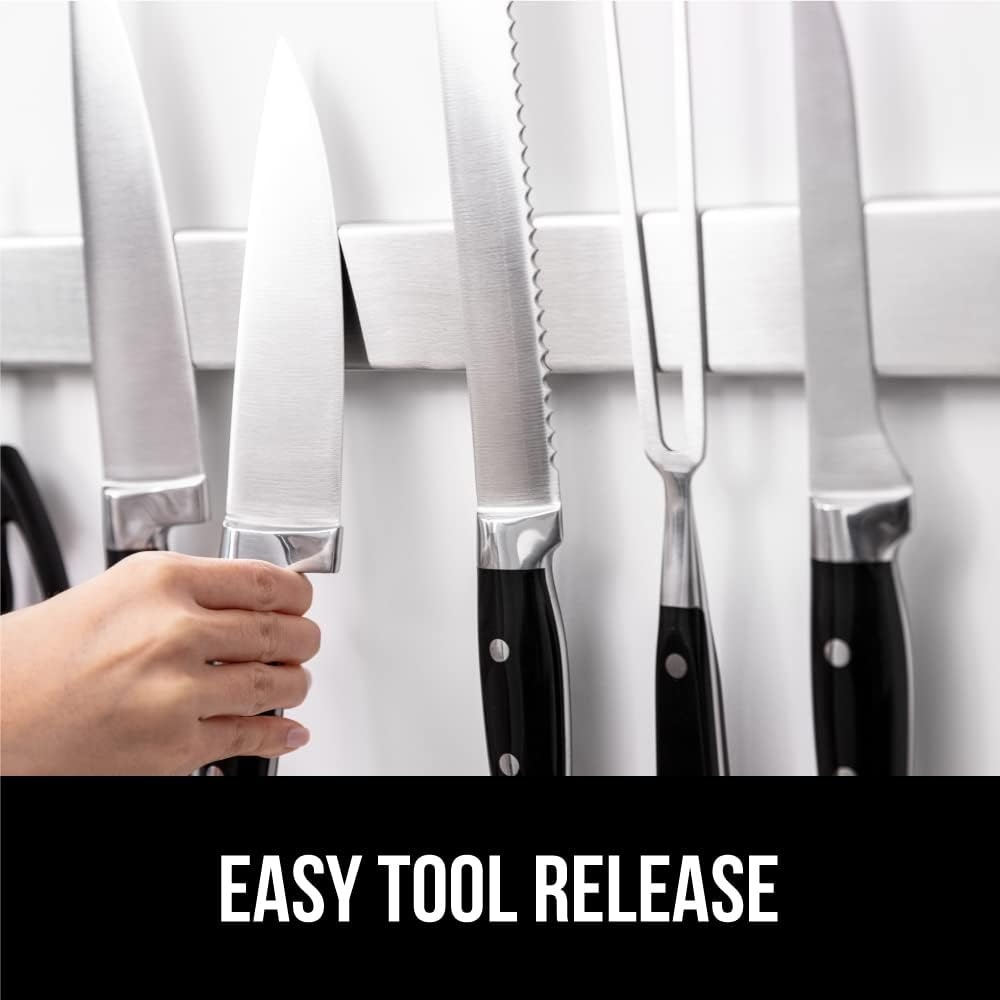 image:imageGORILLA GRIP 304 Stainless Steel Heavy Duty Magnetic Knife Holder Secure Wall Mounted Bar for Knives Tools Holds Up to 6 lbs Kitchen Organizer 10 Inch Strip Easy Installation Screws IncludedSilver