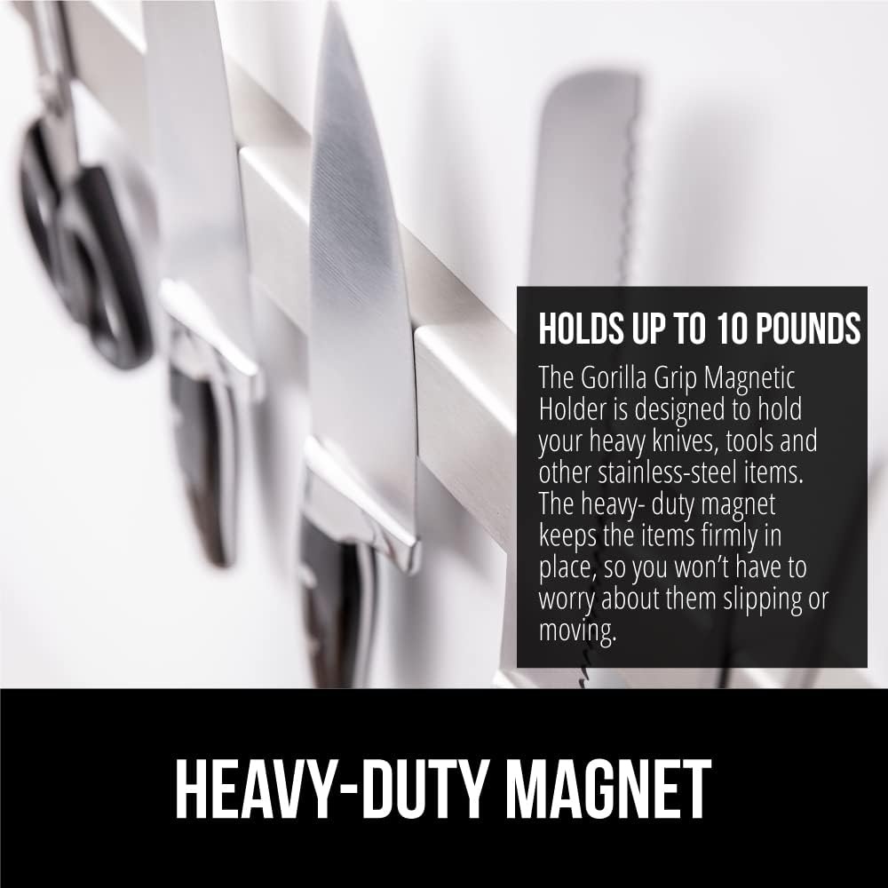 image:imageGORILLA GRIP 304 Stainless Steel Heavy Duty Magnetic Knife Holder Secure Wall Mounted Bar for Knives Tools Holds Up to 6 lbs Kitchen Organizer 10 Inch Strip Easy Installation Screws IncludedSilver