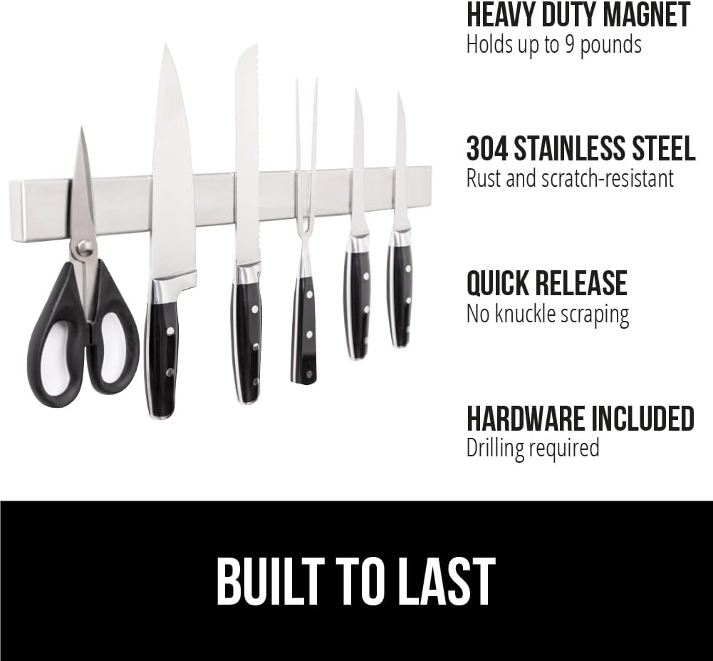 image:imageGORILLA GRIP 304 Stainless Steel Heavy Duty Magnetic Knife Holder Secure Wall Mounted Bar for Knives Tools Holds Up to 6 lbs Kitchen Organizer 10 Inch Strip Easy Installation Screws IncludedSilver