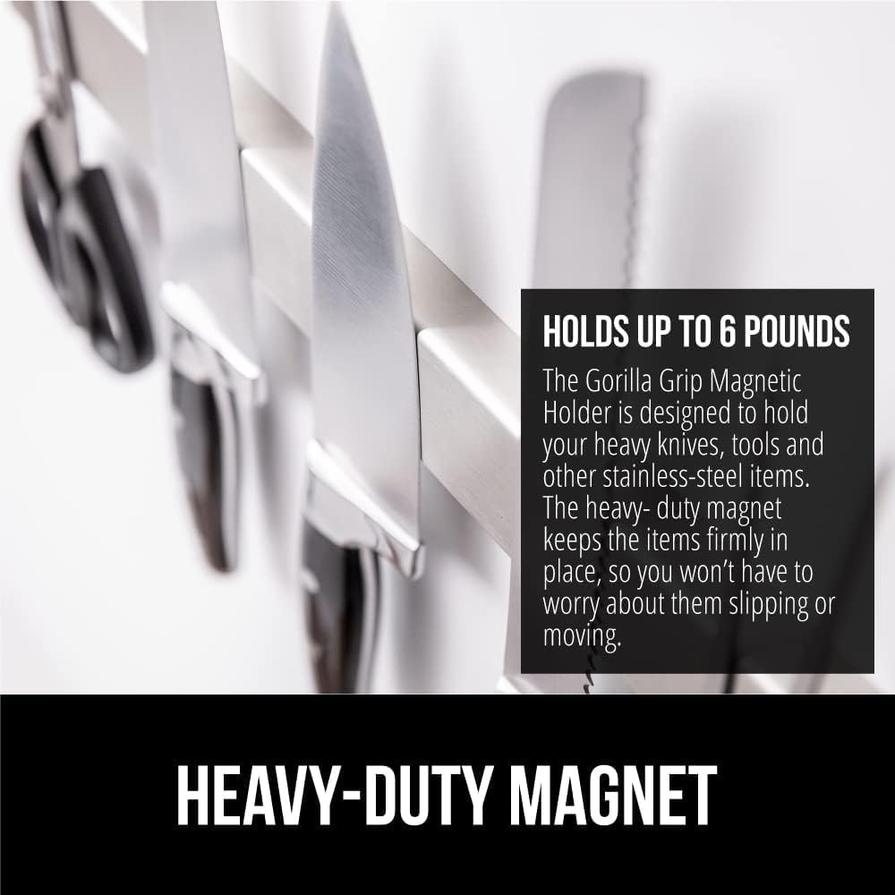 image:imageGORILLA GRIP 304 Stainless Steel Heavy Duty Magnetic Knife Holder Secure Wall Mounted Bar for Knives Tools Holds Up to 6 lbs Kitchen Organizer 10 Inch Strip Easy Installation Screws IncludedSilver