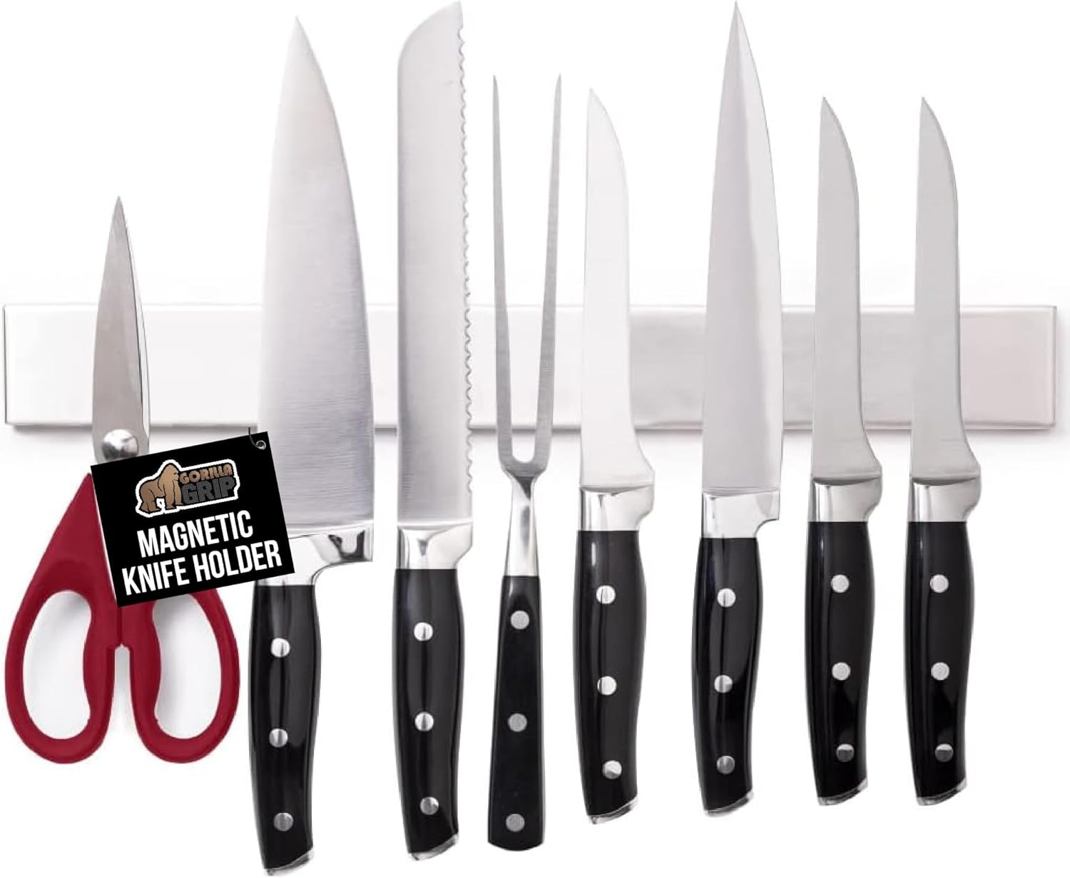 image:imageGORILLA GRIP 304 Stainless Steel Heavy Duty Magnetic Knife Holder Secure Wall Mounted Bar for Knives Tools Holds Up to 6 lbs Kitchen Organizer 10 Inch Strip Easy Installation Screws IncludedSilver