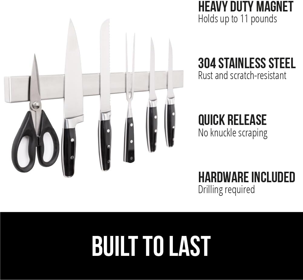 image:imageGORILLA GRIP 304 Stainless Steel Heavy Duty Magnetic Knife Holder Secure Wall Mounted Bar for Knives Tools Holds Up to 6 lbs Kitchen Organizer 10 Inch Strip Easy Installation Screws IncludedSilver