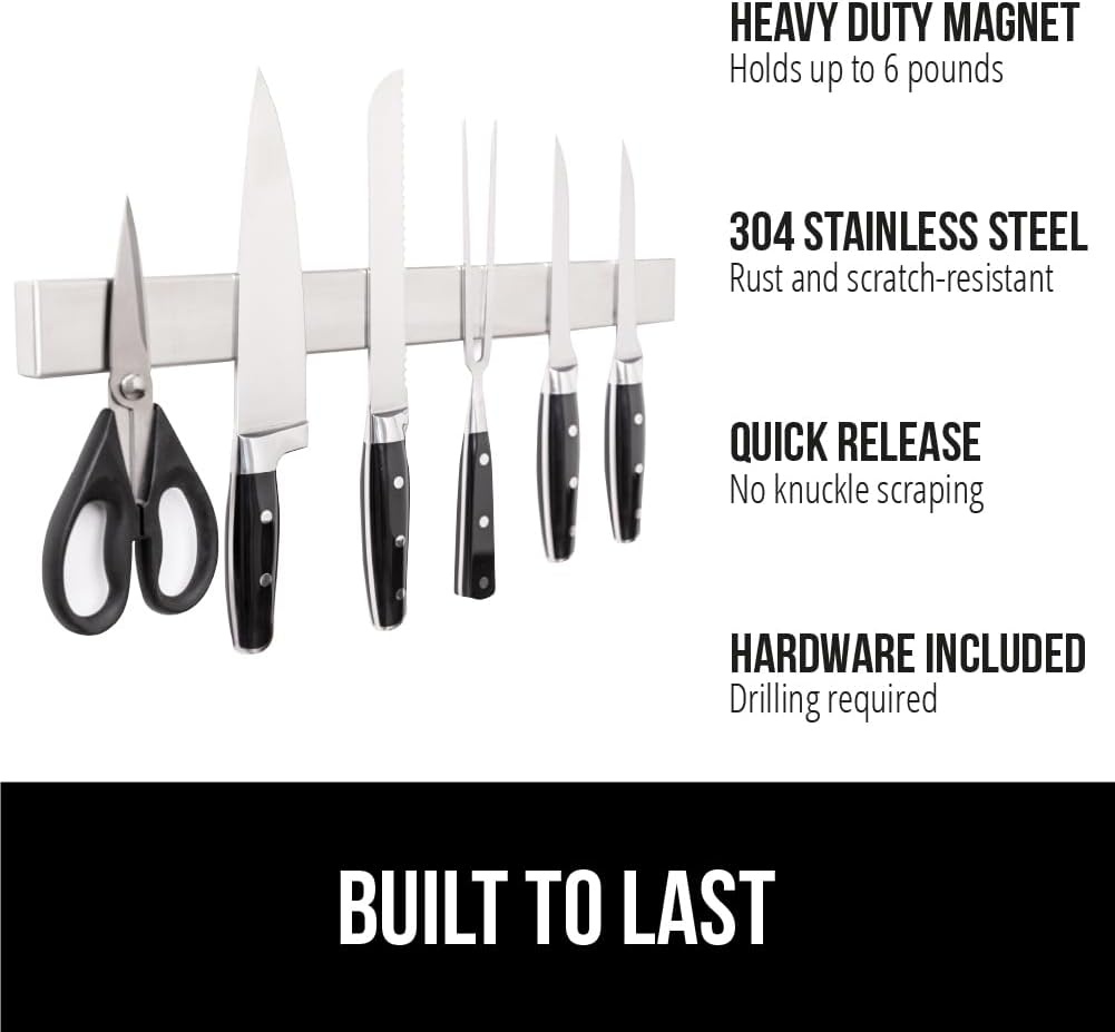image:imageGORILLA GRIP 304 Stainless Steel Heavy Duty Magnetic Knife Holder Secure Wall Mounted Bar for Knives Tools Holds Up to 6 lbs Kitchen Organizer 10 Inch Strip Easy Installation Screws IncludedSilver