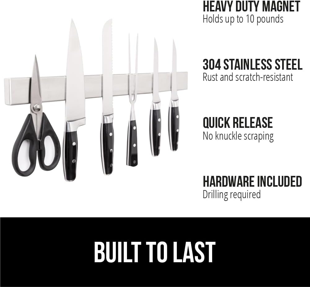 image:imageGORILLA GRIP 304 Stainless Steel Heavy Duty Magnetic Knife Holder Secure Wall Mounted Bar for Knives Tools Holds Up to 6 lbs Kitchen Organizer 10 Inch Strip Easy Installation Screws IncludedSilver