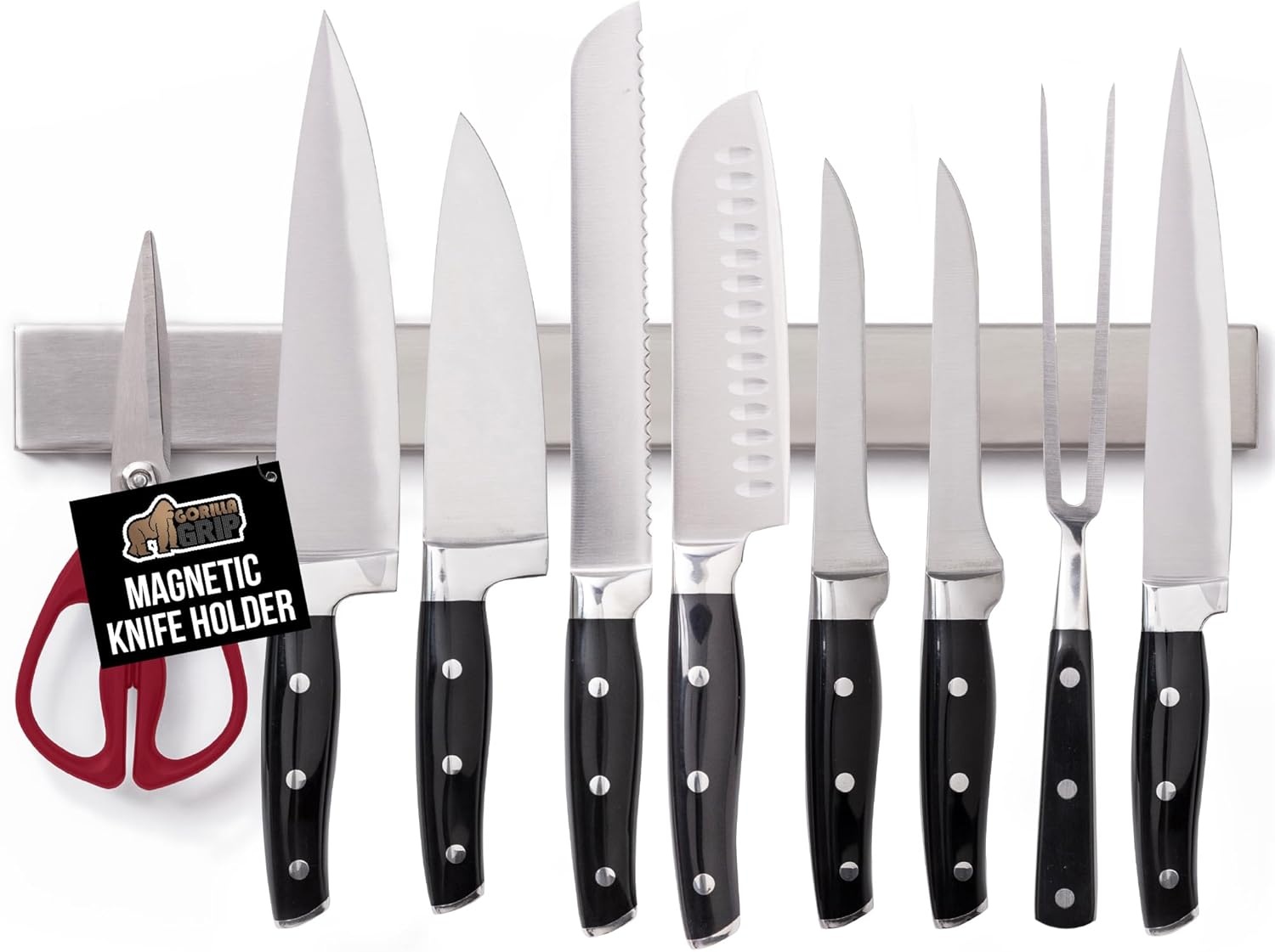 image:imageGORILLA GRIP 304 Stainless Steel Heavy Duty Magnetic Knife Holder Secure Wall Mounted Bar for Knives Tools Holds Up to 6 lbs Kitchen Organizer 10 Inch Strip Easy Installation Screws IncludedSilver