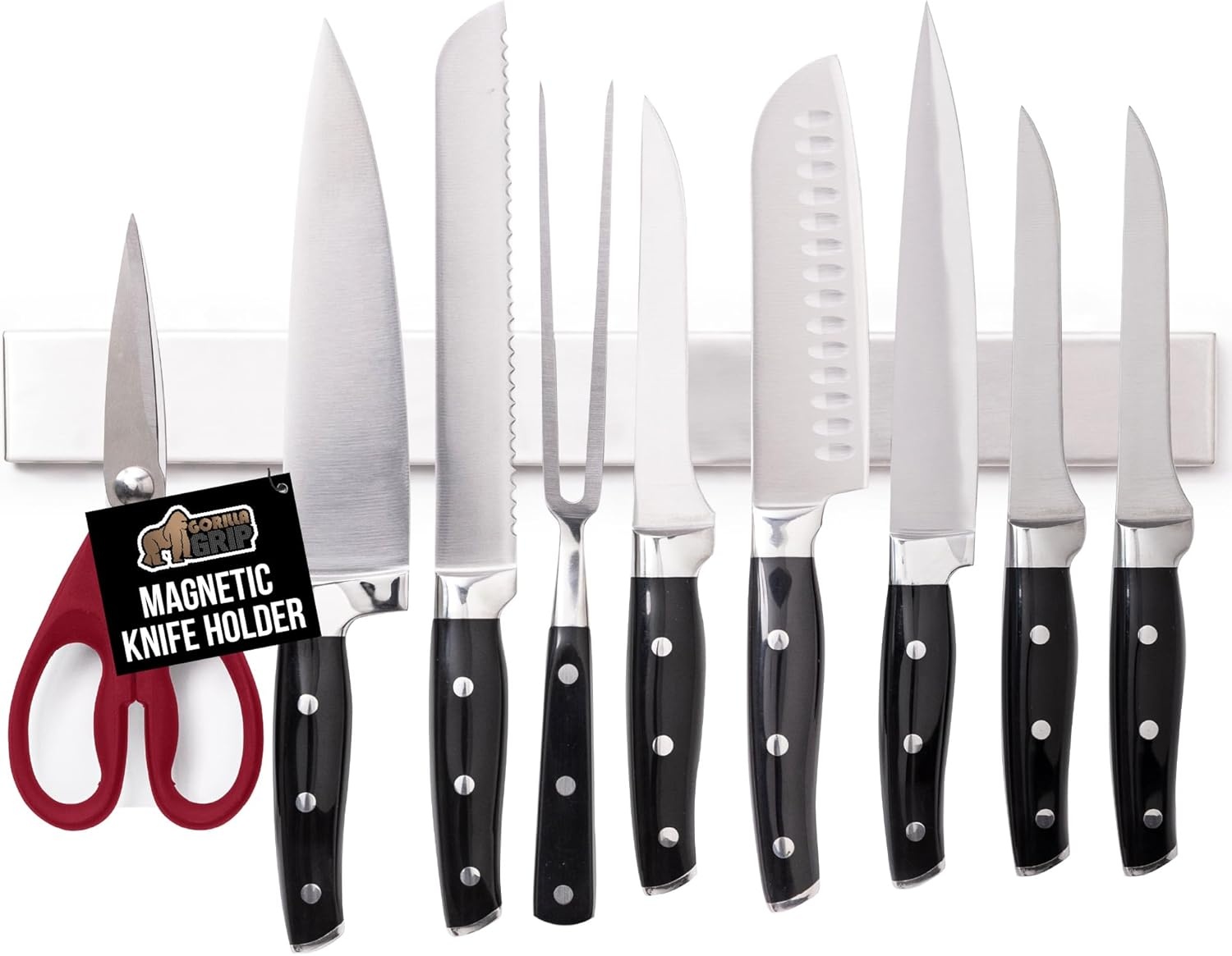 image:imageGORILLA GRIP 304 Stainless Steel Heavy Duty Magnetic Knife Holder Secure Wall Mounted Bar for Knives Tools Holds Up to 6 lbs Kitchen Organizer 10 Inch Strip Easy Installation Screws IncludedSilver