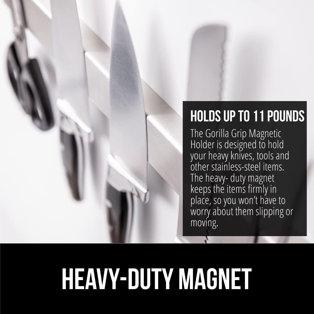 image:imageGORILLA GRIP 304 Stainless Steel Heavy Duty Magnetic Knife Holder Secure Wall Mounted Bar for Knives Tools Holds Up to 6 lbs Kitchen Organizer 10 Inch Strip Easy Installation Screws IncludedSilver