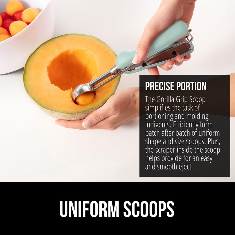 image:imageGORILLA GRIP BPAFree 304 Stainless Steel Cookie Scoop 1 TBSP Scooper 60 Soft Grip Handle Easy Food Release Create Even Portions Multipurpose Kitchen Melon Baller Meatball Spring Scoops BlackMint