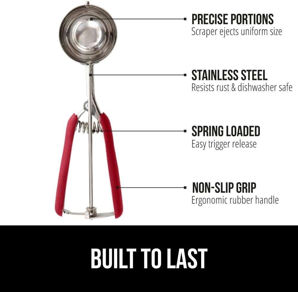 image:imageGORILLA GRIP BPAFree 304 Stainless Steel Cookie Scoop 1 TBSP Scooper 60 Soft Grip Handle Easy Food Release Create Even Portions Multipurpose Kitchen Melon Baller Meatball Spring Scoops BlackRed
