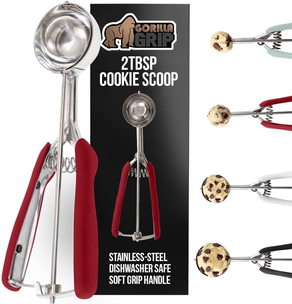 image:imageGORILLA GRIP BPAFree 304 Stainless Steel Cookie Scoop 1 TBSP Scooper 60 Soft Grip Handle Easy Food Release Create Even Portions Multipurpose Kitchen Melon Baller Meatball Spring Scoops BlackRed