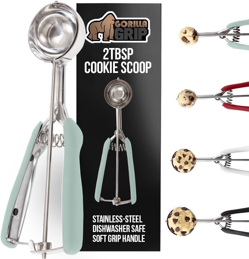 image:imageGORILLA GRIP BPAFree 304 Stainless Steel Cookie Scoop 1 TBSP Scooper 60 Soft Grip Handle Easy Food Release Create Even Portions Multipurpose Kitchen Melon Baller Meatball Spring Scoops BlackMint