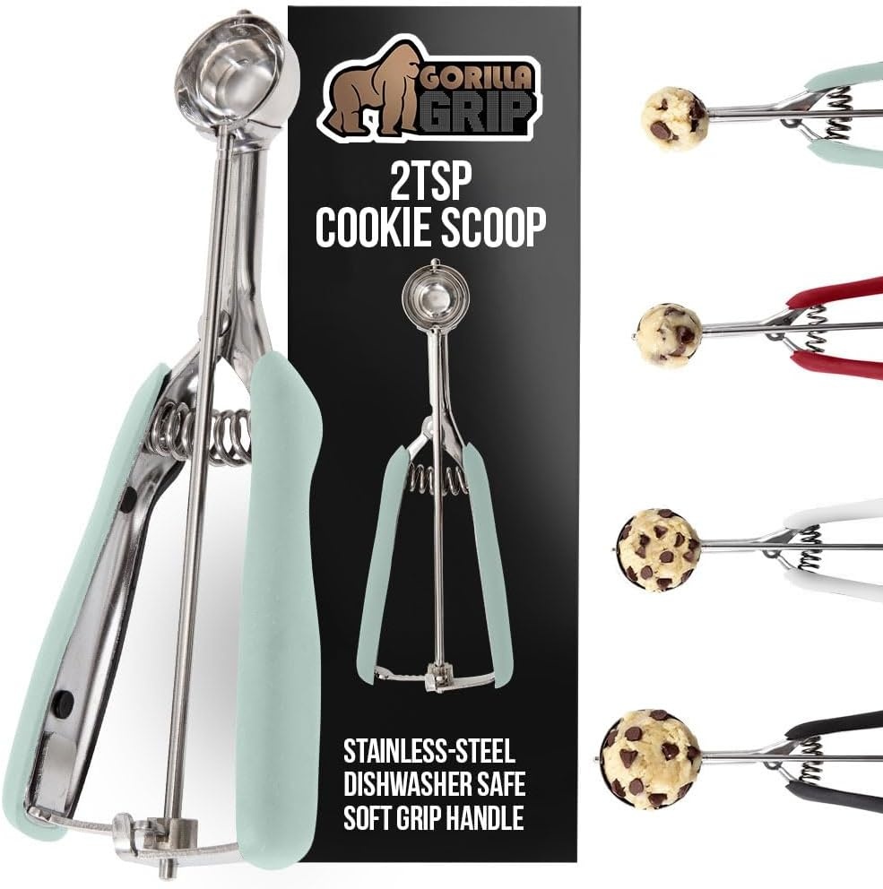 image:imageGORILLA GRIP BPAFree 304 Stainless Steel Cookie Scoop 1 TBSP Scooper 60 Soft Grip Handle Easy Food Release Create Even Portions Multipurpose Kitchen Melon Baller Meatball Spring Scoops BlackMint