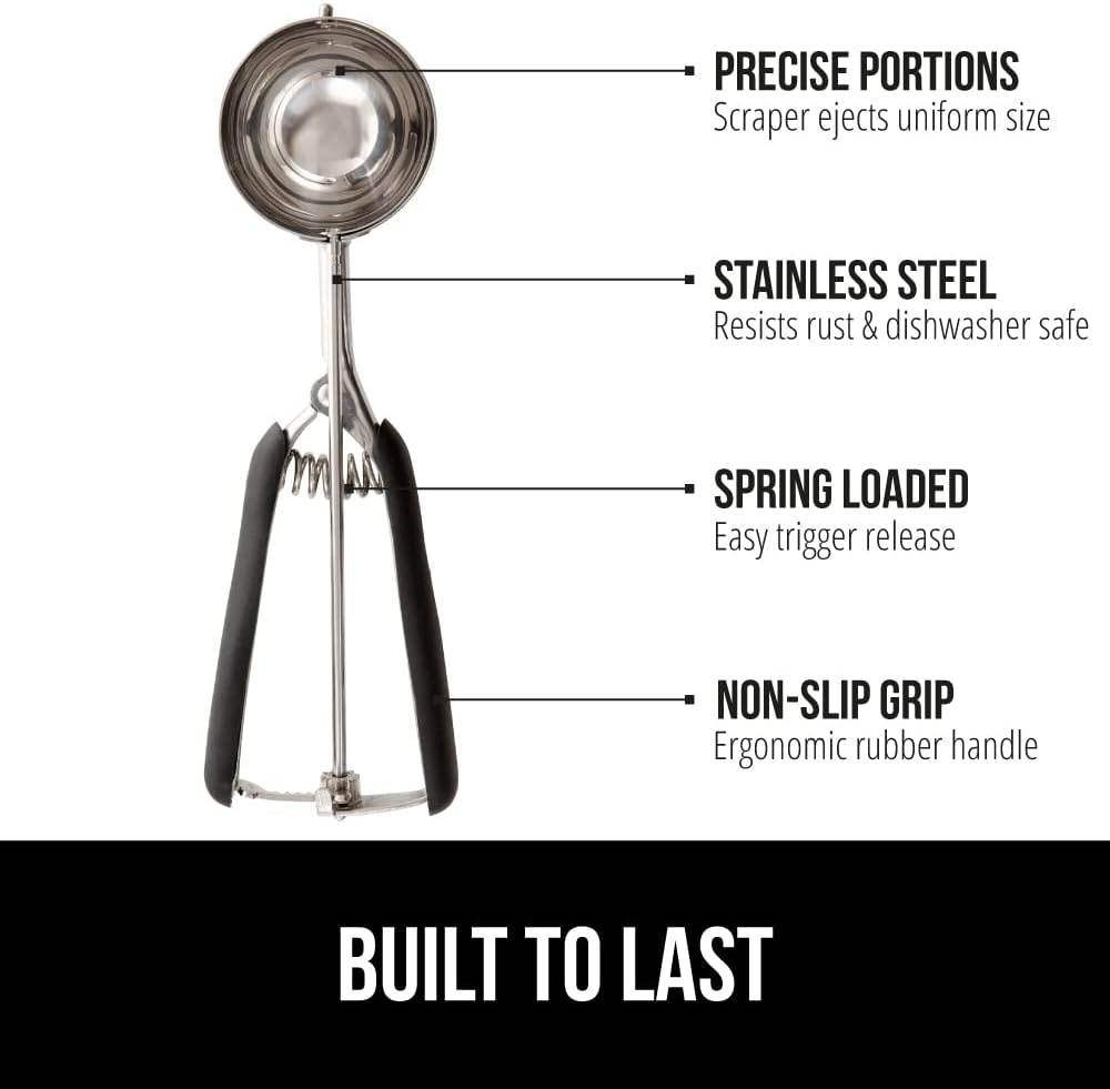 image:imageGORILLA GRIP BPAFree 304 Stainless Steel Cookie Scoop 1 TBSP Scooper 60 Soft Grip Handle Easy Food Release Create Even Portions Multipurpose Kitchen Melon Baller Meatball Spring Scoops BlackBlack