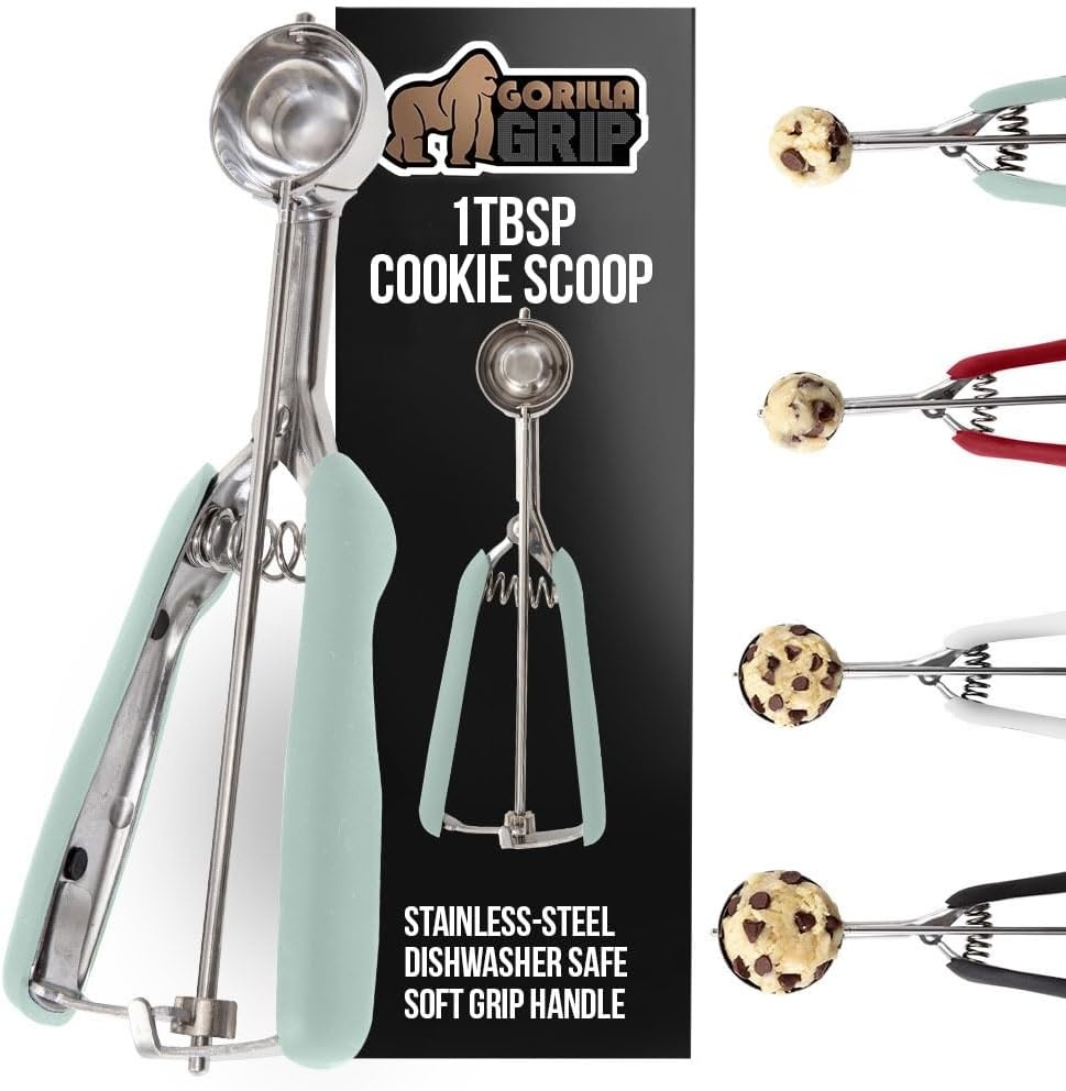 image:imageGORILLA GRIP BPAFree 304 Stainless Steel Cookie Scoop 1 TBSP Scooper 60 Soft Grip Handle Easy Food Release Create Even Portions Multipurpose Kitchen Melon Baller Meatball Spring Scoops BlackMint