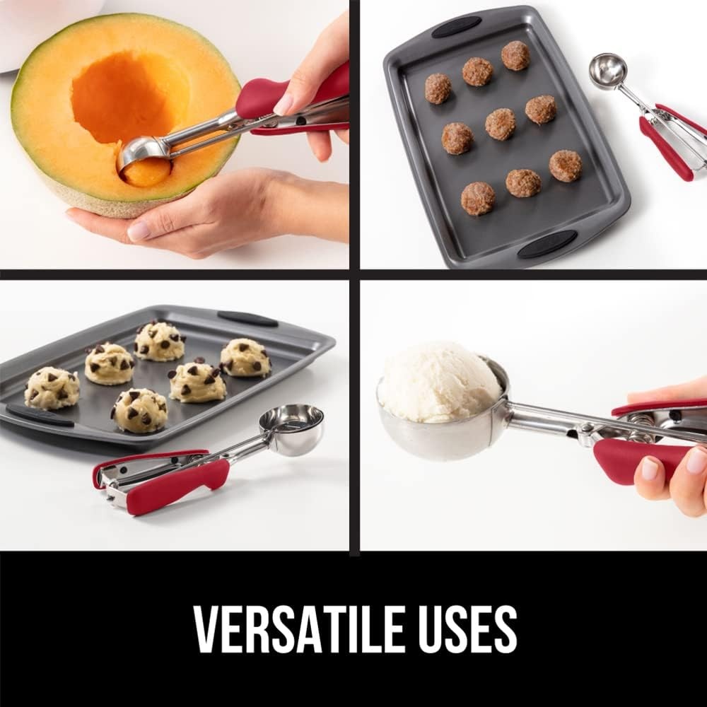 image:imageGORILLA GRIP BPAFree 304 Stainless Steel Cookie Scoop 1 TBSP Scooper 60 Soft Grip Handle Easy Food Release Create Even Portions Multipurpose Kitchen Melon Baller Meatball Spring Scoops BlackRed
