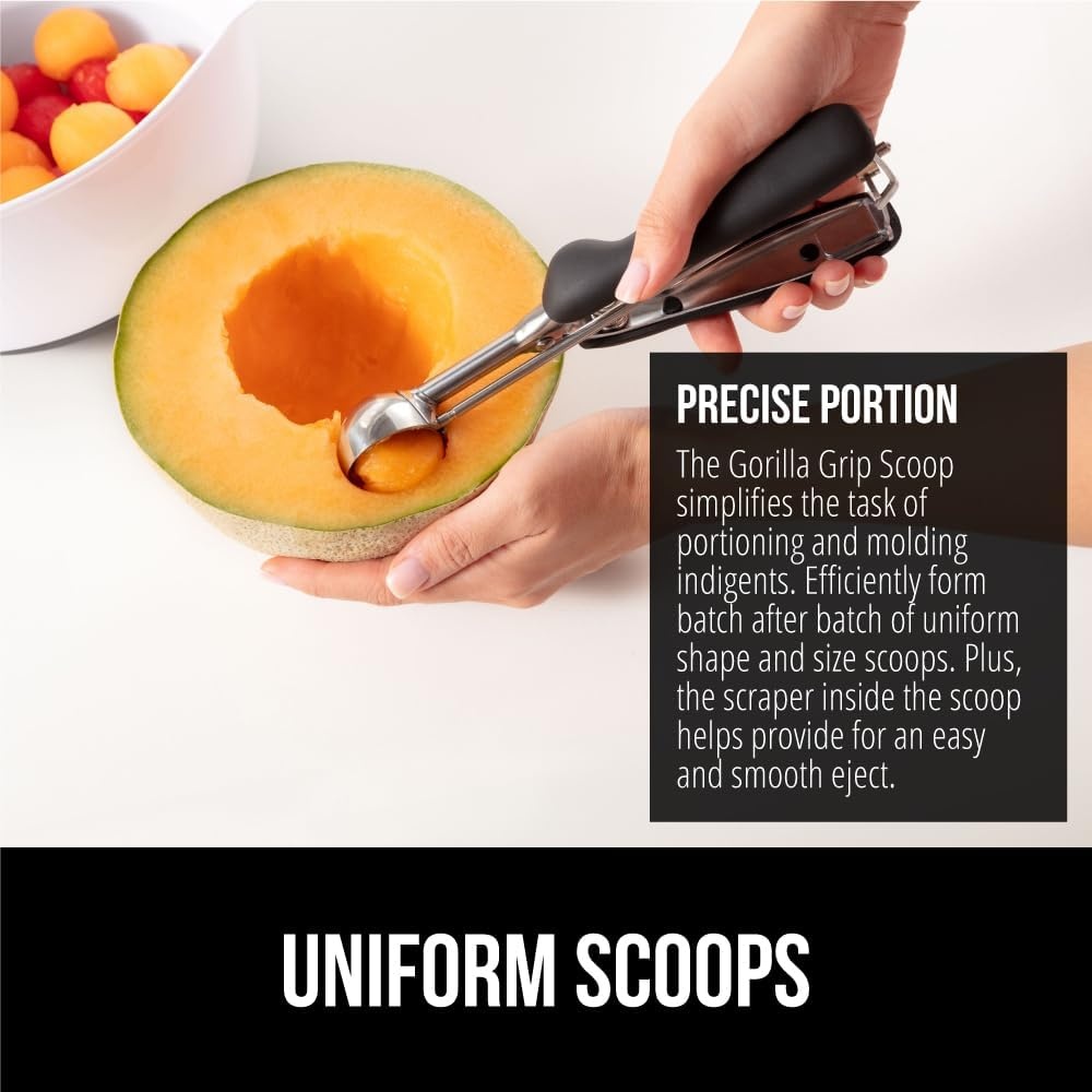 image:imageGORILLA GRIP BPAFree 304 Stainless Steel Cookie Scoop 1 TBSP Scooper 60 Soft Grip Handle Easy Food Release Create Even Portions Multipurpose Kitchen Melon Baller Meatball Spring Scoops BlackBlack