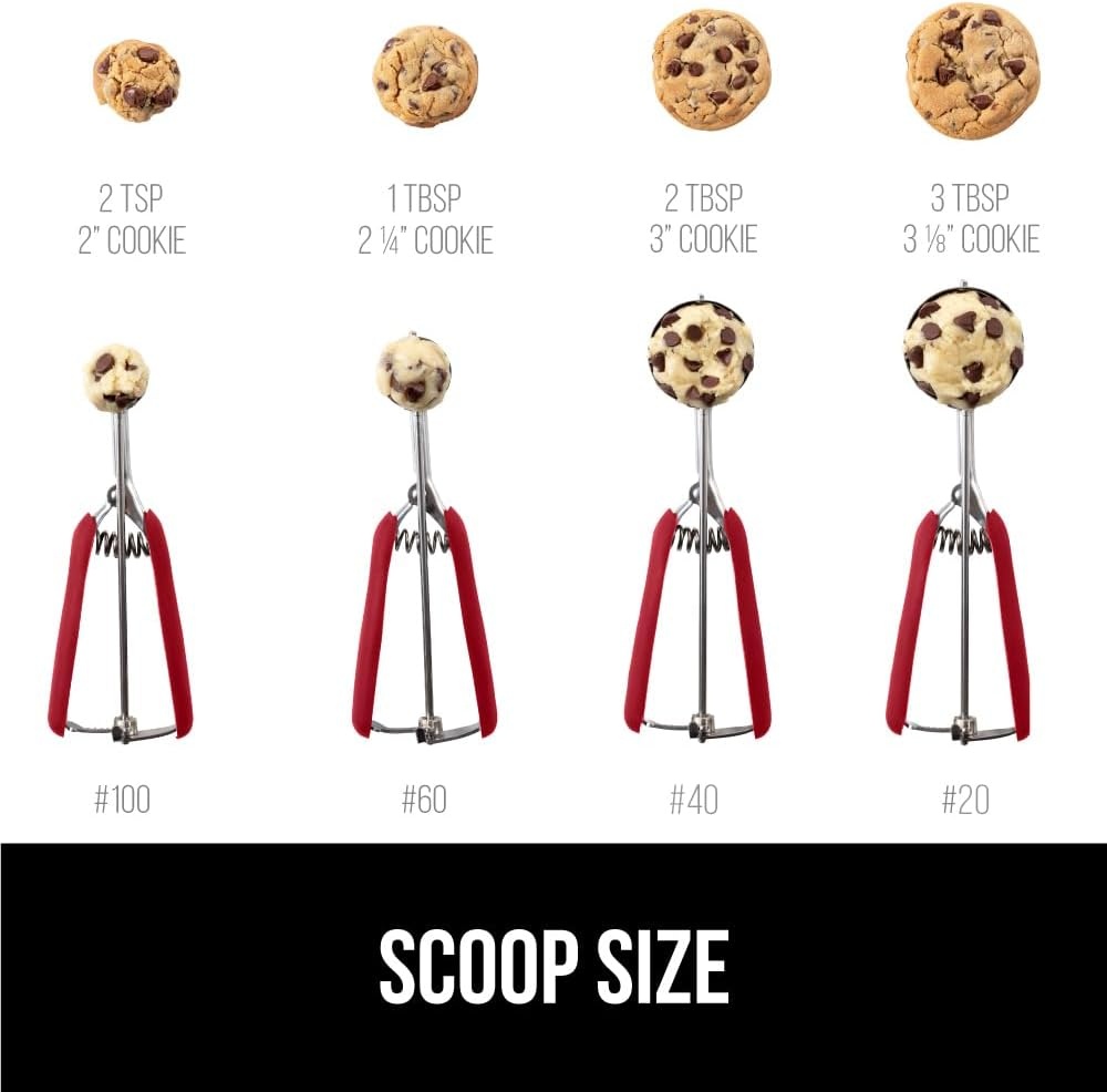 image:imageGORILLA GRIP BPAFree 304 Stainless Steel Cookie Scoop 1 TBSP Scooper 60 Soft Grip Handle Easy Food Release Create Even Portions Multipurpose Kitchen Melon Baller Meatball Spring Scoops BlackRed