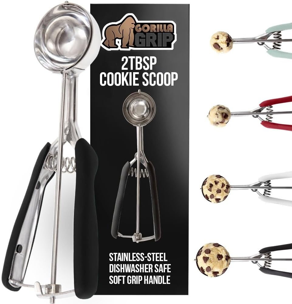 image:imageGORILLA GRIP BPAFree 304 Stainless Steel Cookie Scoop 1 TBSP Scooper 60 Soft Grip Handle Easy Food Release Create Even Portions Multipurpose Kitchen Melon Baller Meatball Spring Scoops BlackBlack