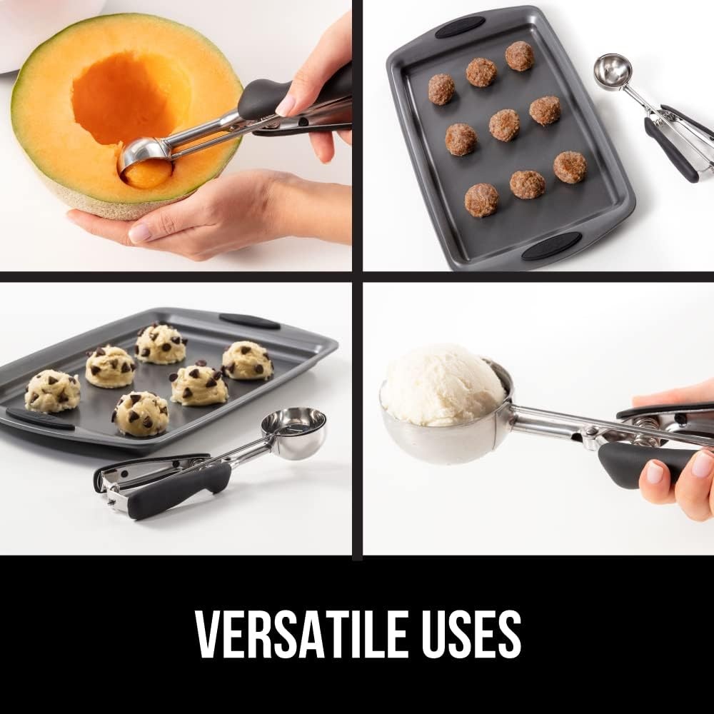 image:imageGORILLA GRIP BPAFree 304 Stainless Steel Cookie Scoop 1 TBSP Scooper 60 Soft Grip Handle Easy Food Release Create Even Portions Multipurpose Kitchen Melon Baller Meatball Spring Scoops BlackBlack