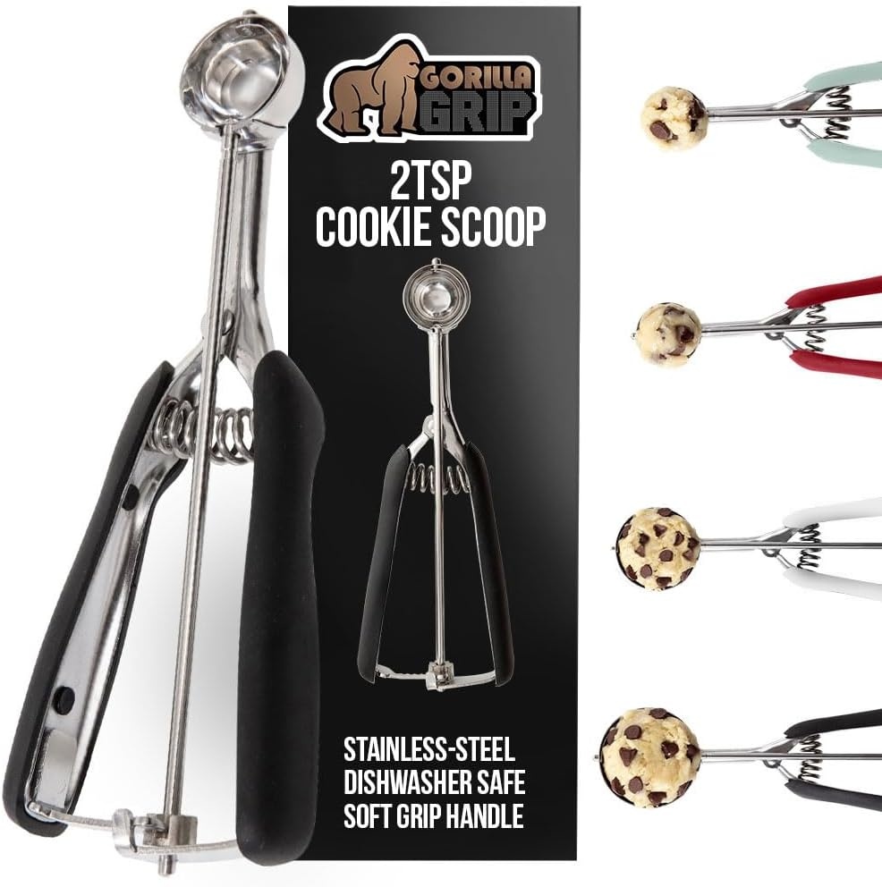 image:imageGORILLA GRIP BPAFree 304 Stainless Steel Cookie Scoop 1 TBSP Scooper 60 Soft Grip Handle Easy Food Release Create Even Portions Multipurpose Kitchen Melon Baller Meatball Spring Scoops BlackBlack