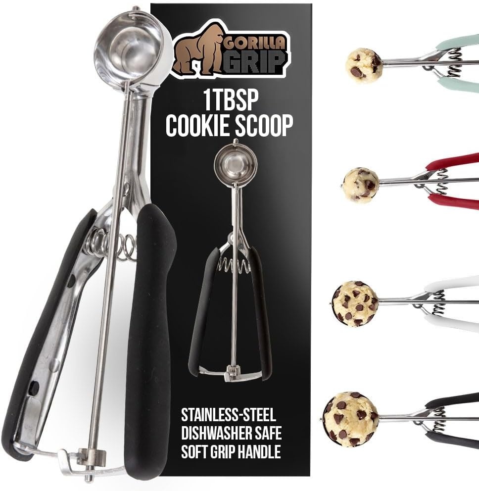 image:imageGORILLA GRIP BPAFree 304 Stainless Steel Cookie Scoop 1 TBSP Scooper 60 Soft Grip Handle Easy Food Release Create Even Portions Multipurpose Kitchen Melon Baller Meatball Spring Scoops BlackBlack