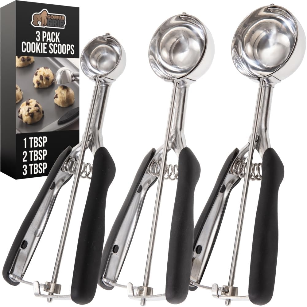 image:imageGORILLA GRIP BPAFree 304 Stainless Steel Cookie Scoop 1 TBSP Scooper 60 Soft Grip Handle Easy Food Release Create Even Portions Multipurpose Kitchen Melon Baller Meatball Spring Scoops BlackBlack