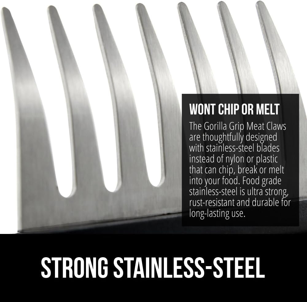 image:imageGORILLA GRIP BPAFree Chicken Shredder Meat Claws Sharp Stainless Steel Food Shredding Fork Comfortable Handle Easily Shred Pulled Pork Taco Meats Kitchen Smoker BBQ Tool Dishwasher Safe BlackBlack