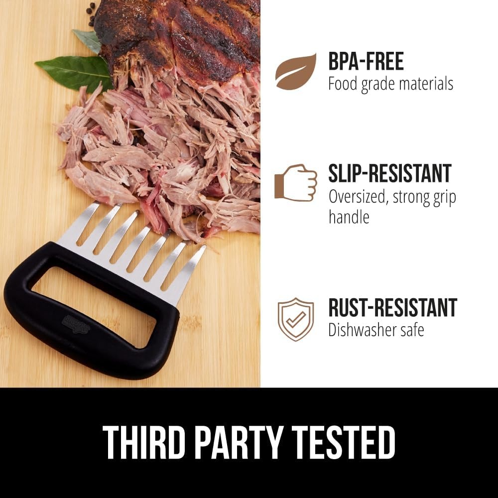 image:imageGORILLA GRIP BPAFree Chicken Shredder Meat Claws Sharp Stainless Steel Food Shredding Fork Comfortable Handle Easily Shred Pulled Pork Taco Meats Kitchen Smoker BBQ Tool Dishwasher Safe BlackBlack
