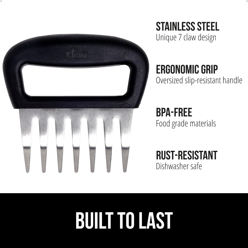 image:imageGORILLA GRIP BPAFree Chicken Shredder Meat Claws Sharp Stainless Steel Food Shredding Fork Comfortable Handle Easily Shred Pulled Pork Taco Meats Kitchen Smoker BBQ Tool Dishwasher Safe BlackBlack