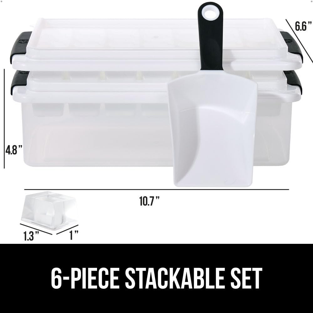 image:imageGORILLA GRIP BPAFree Easy Release Ice Cube Tray for Freezer Make Lots of Ice 56 Cubes Total Kit Includes 2 Stackable Leakproof Trays with Lid and Soft Handle Grips Scooper Bin For Coffee BlackBlack