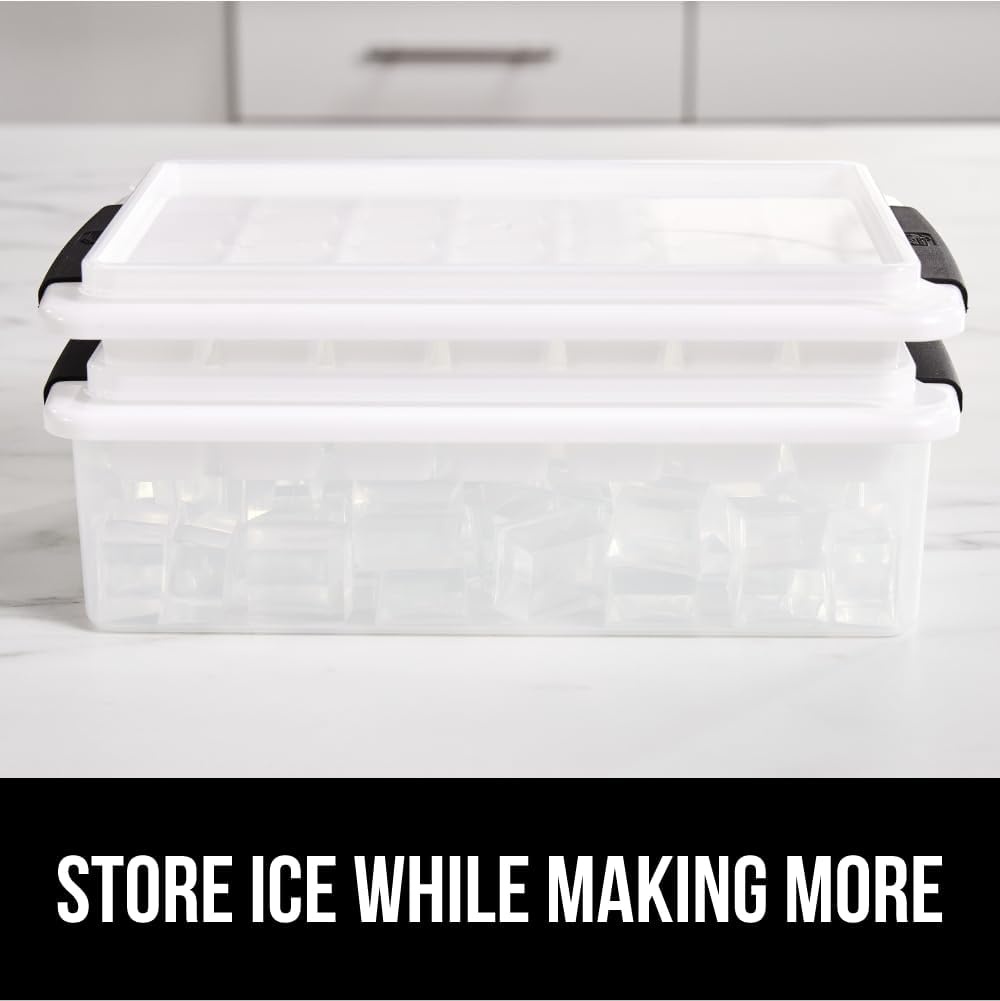 image:imageGORILLA GRIP BPAFree Easy Release Ice Cube Tray for Freezer Make Lots of Ice 56 Cubes Total Kit Includes 2 Stackable Leakproof Trays with Lid and Soft Handle Grips Scooper Bin For Coffee BlackBlack