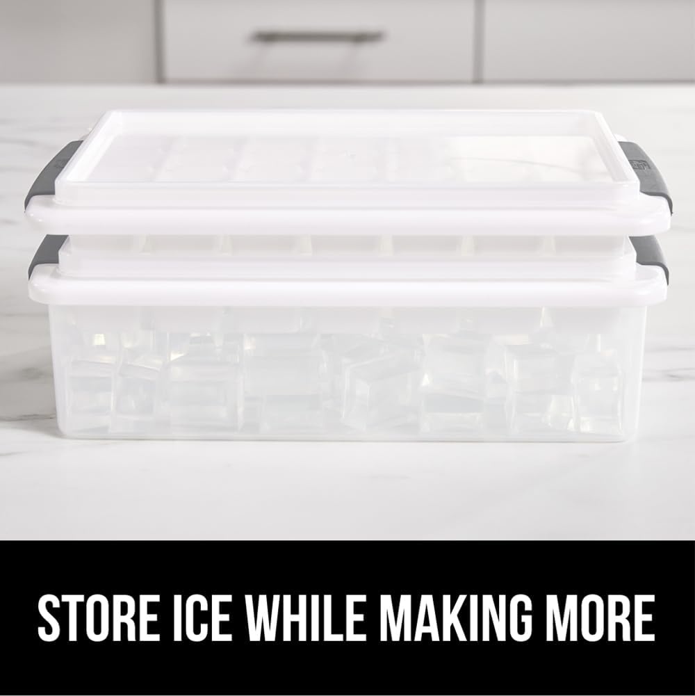 image:imageGORILLA GRIP BPAFree Easy Release Ice Cube Tray for Freezer Make Lots of Ice 56 Cubes Total Kit Includes 2 Stackable Leakproof Trays with Lid and Soft Handle Grips Scooper Bin For Coffee BlackGray