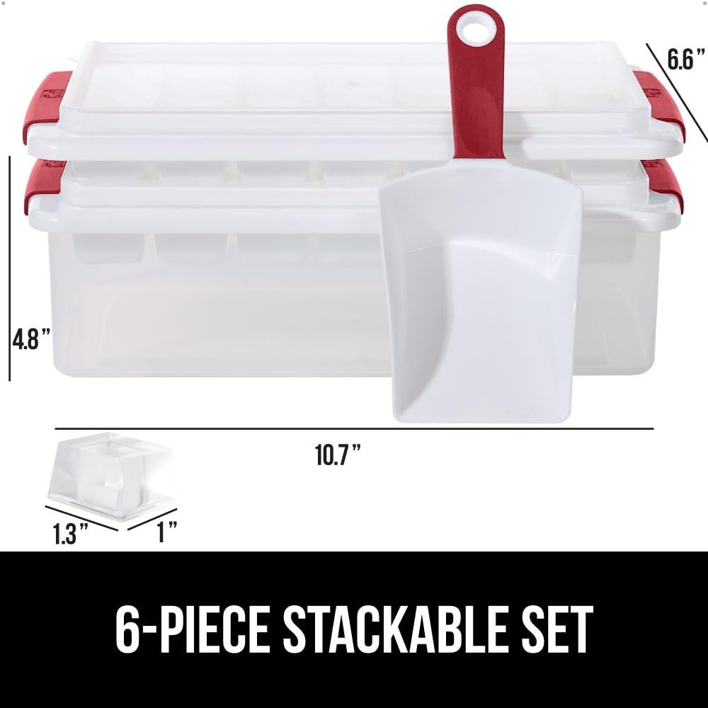 image:imageGORILLA GRIP BPAFree Easy Release Ice Cube Tray for Freezer Make Lots of Ice 56 Cubes Total Kit Includes 2 Stackable Leakproof Trays with Lid and Soft Handle Grips Scooper Bin For Coffee BlackRed